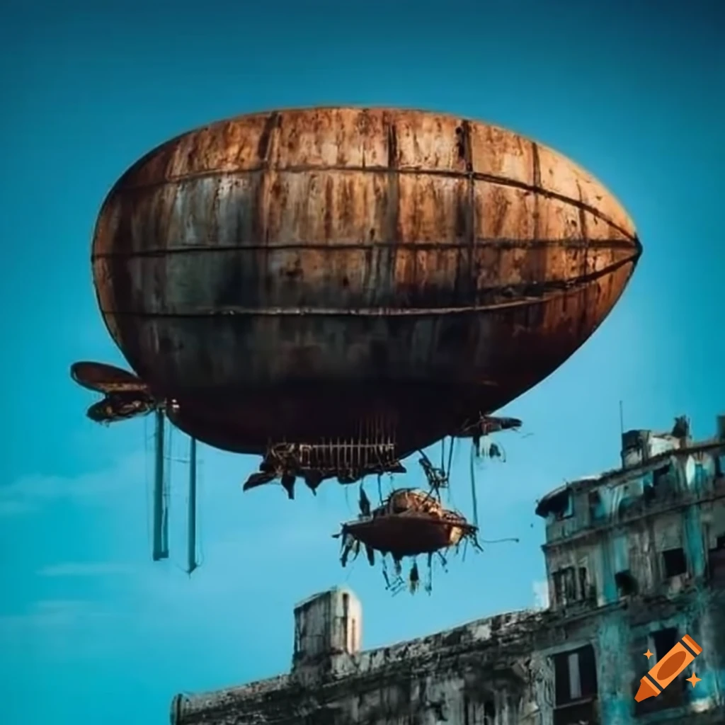 image of a steampunk airship over Havana city
