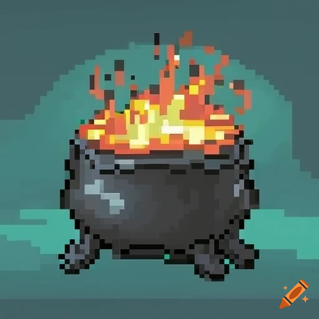 Pixel art illustration of a cauldron on Craiyon