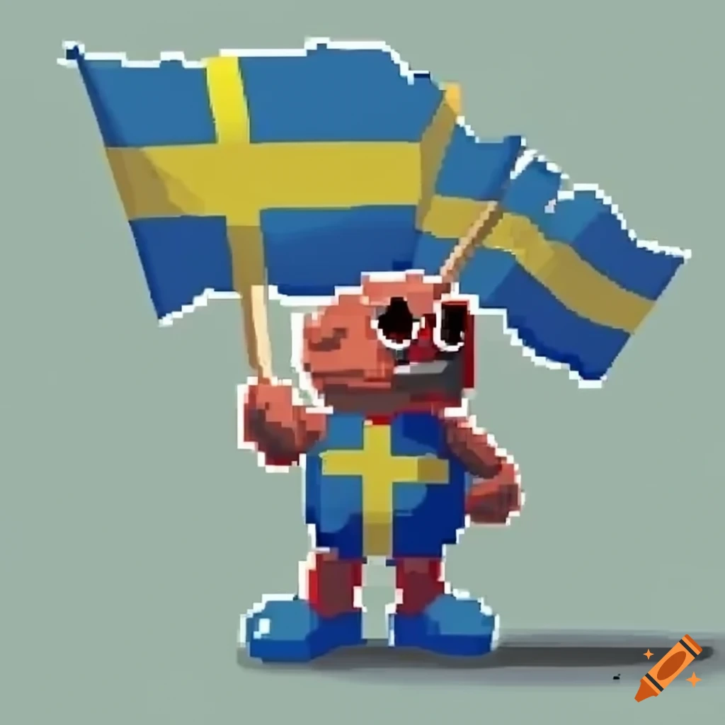 Swedish meatball video game character with flag on Craiyon