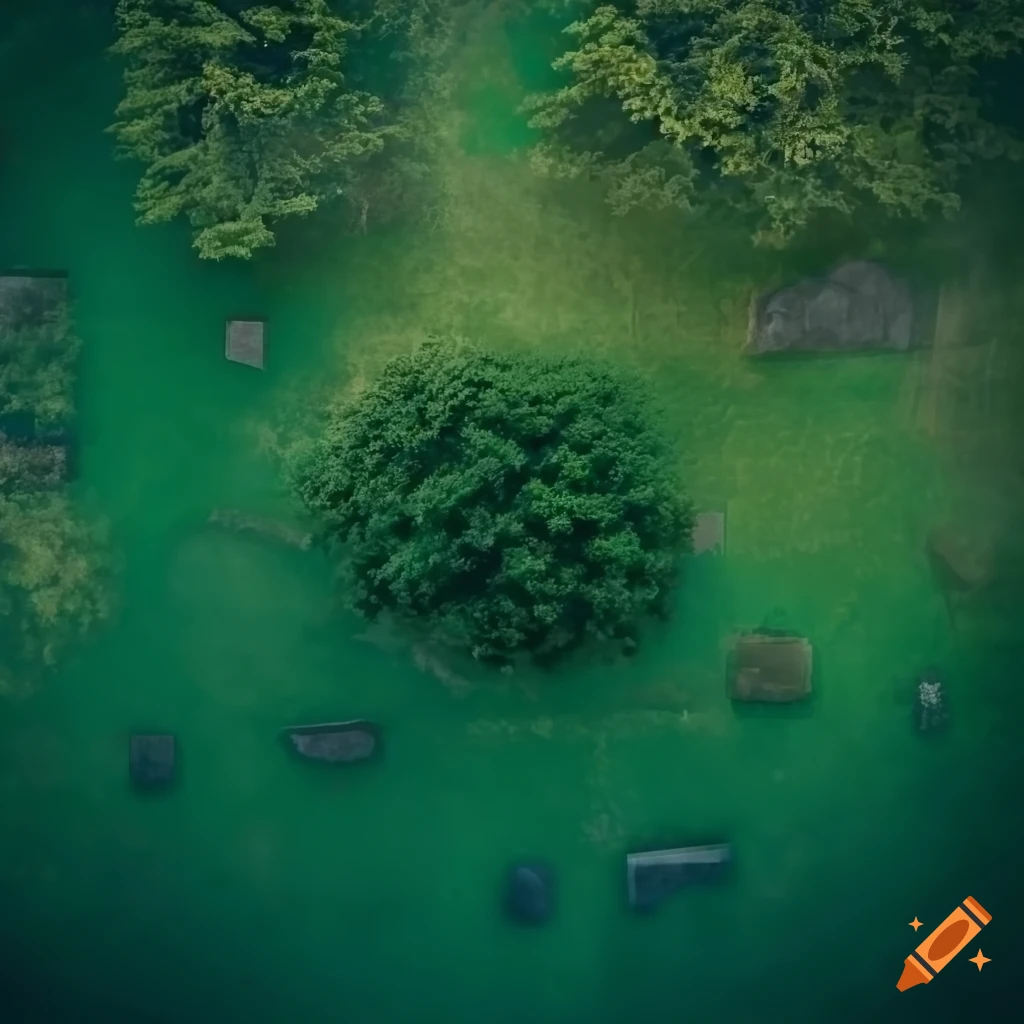 Top-down view of a fantasy garden with extravagant decorations on Craiyon