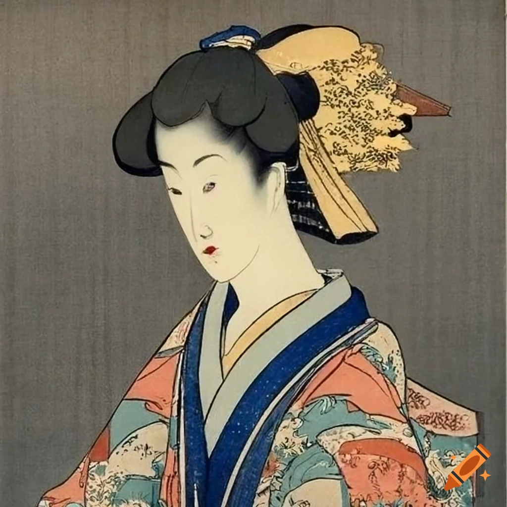 ukiyo-e print of a noble lady in traditional Japanese dress