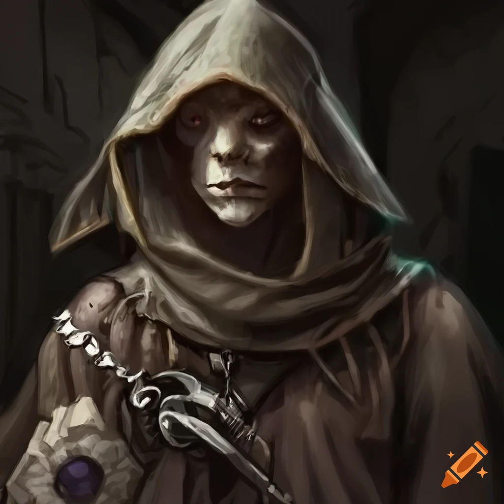 Detailed dnd art of a mysterious robed rogue