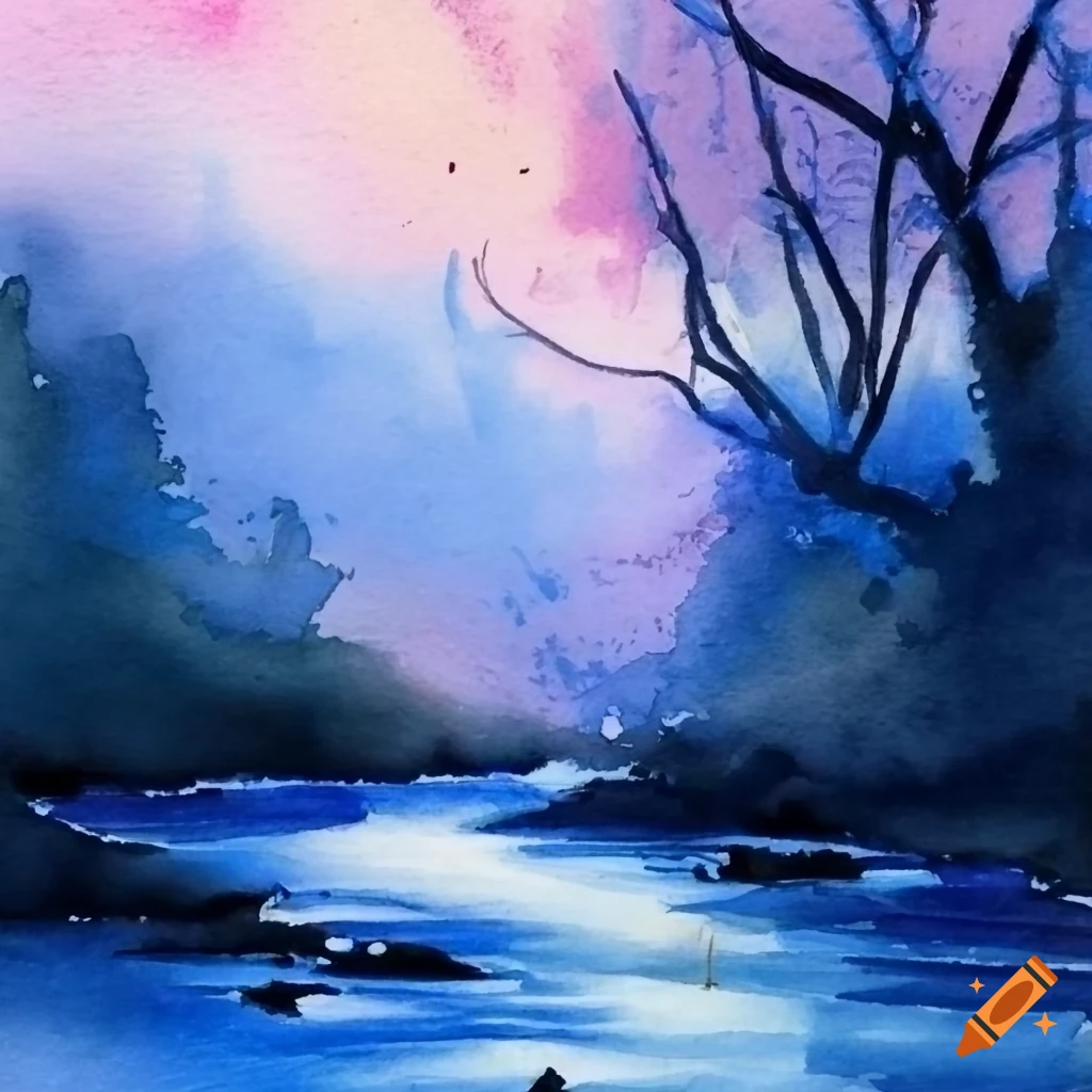 Premium Photo | Sunset landscape watercolor painting background