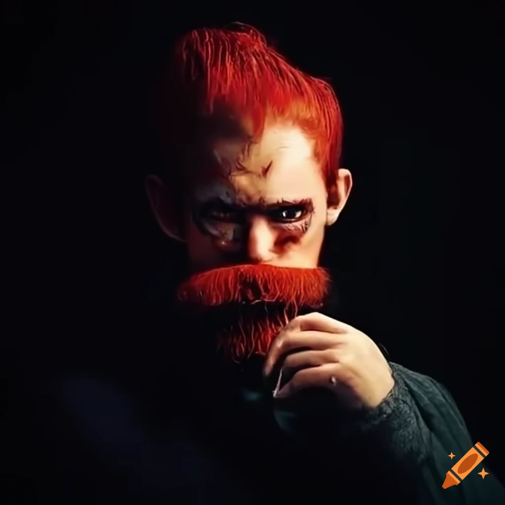 man getting a Halloween-themed beard trim at the barber