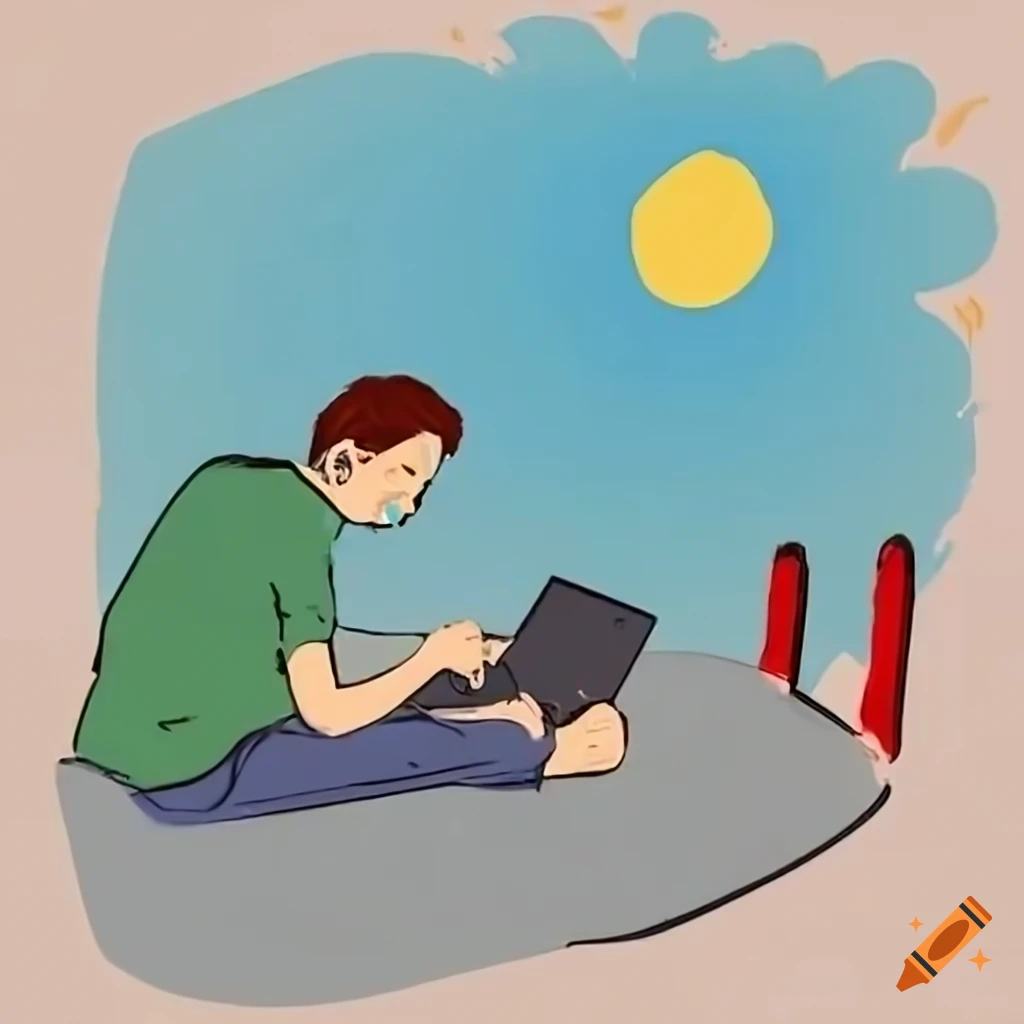 Young man typing on laptop under the sun on Craiyon