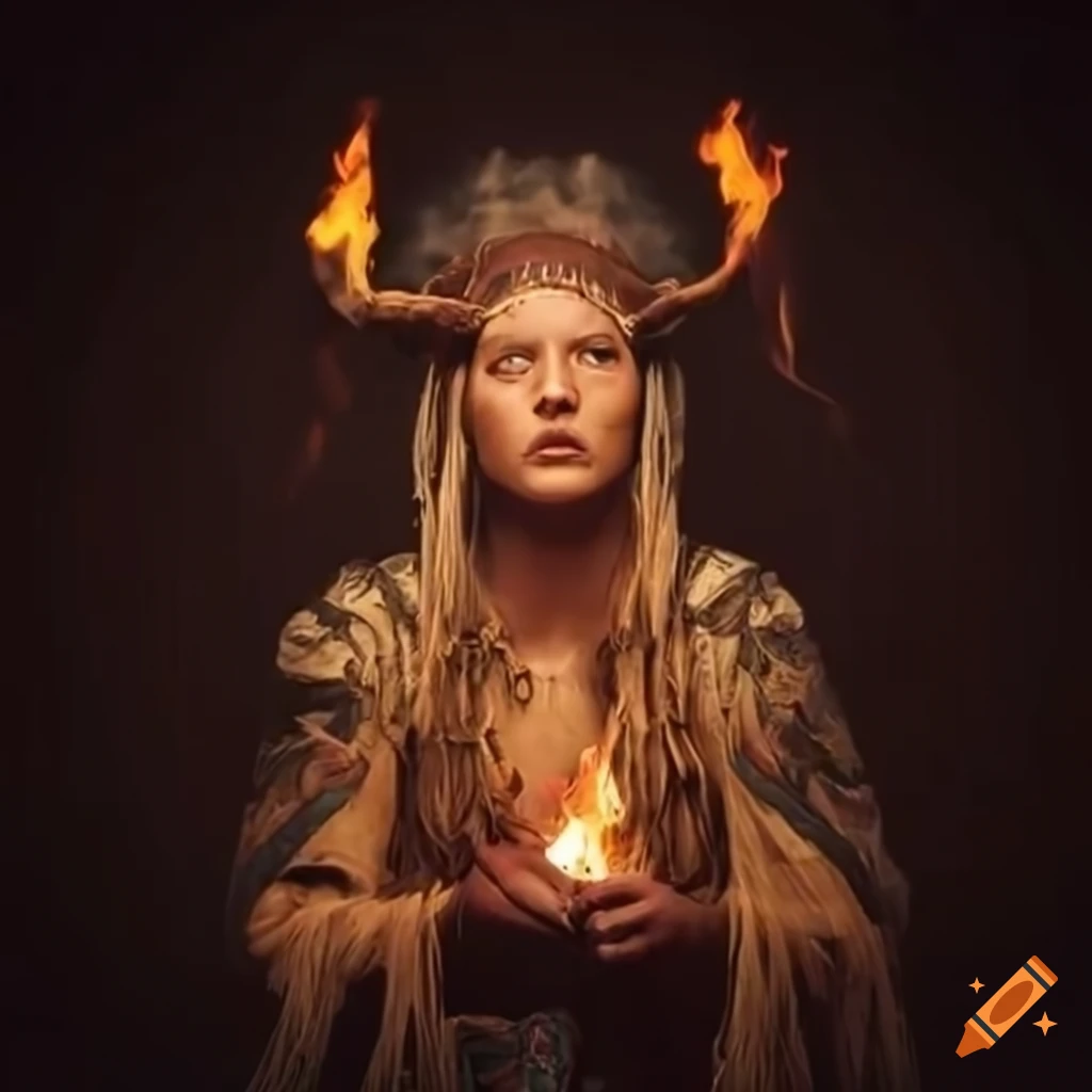 Nordic shaman woman performing a ritual