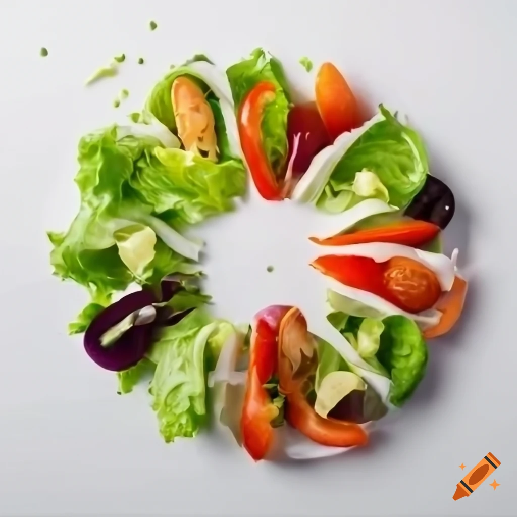 beautifully arranged salad on a white background
