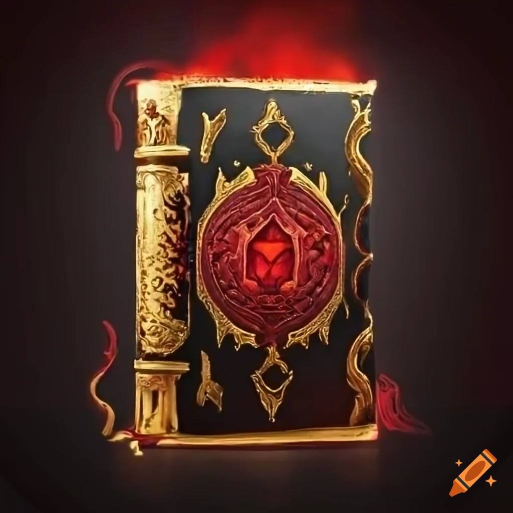Sinister arcane book with red and gold accents on Craiyon