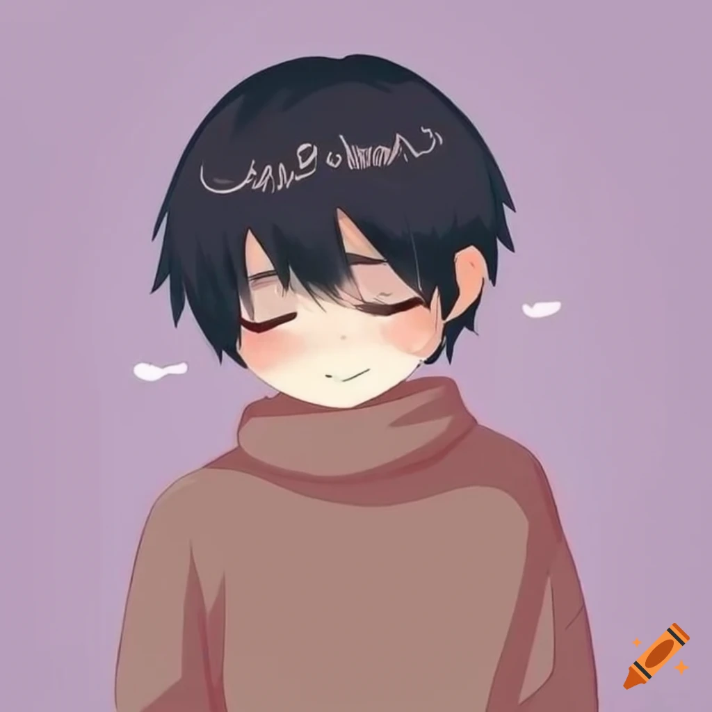 cute anime boy with a sweater and black hair
