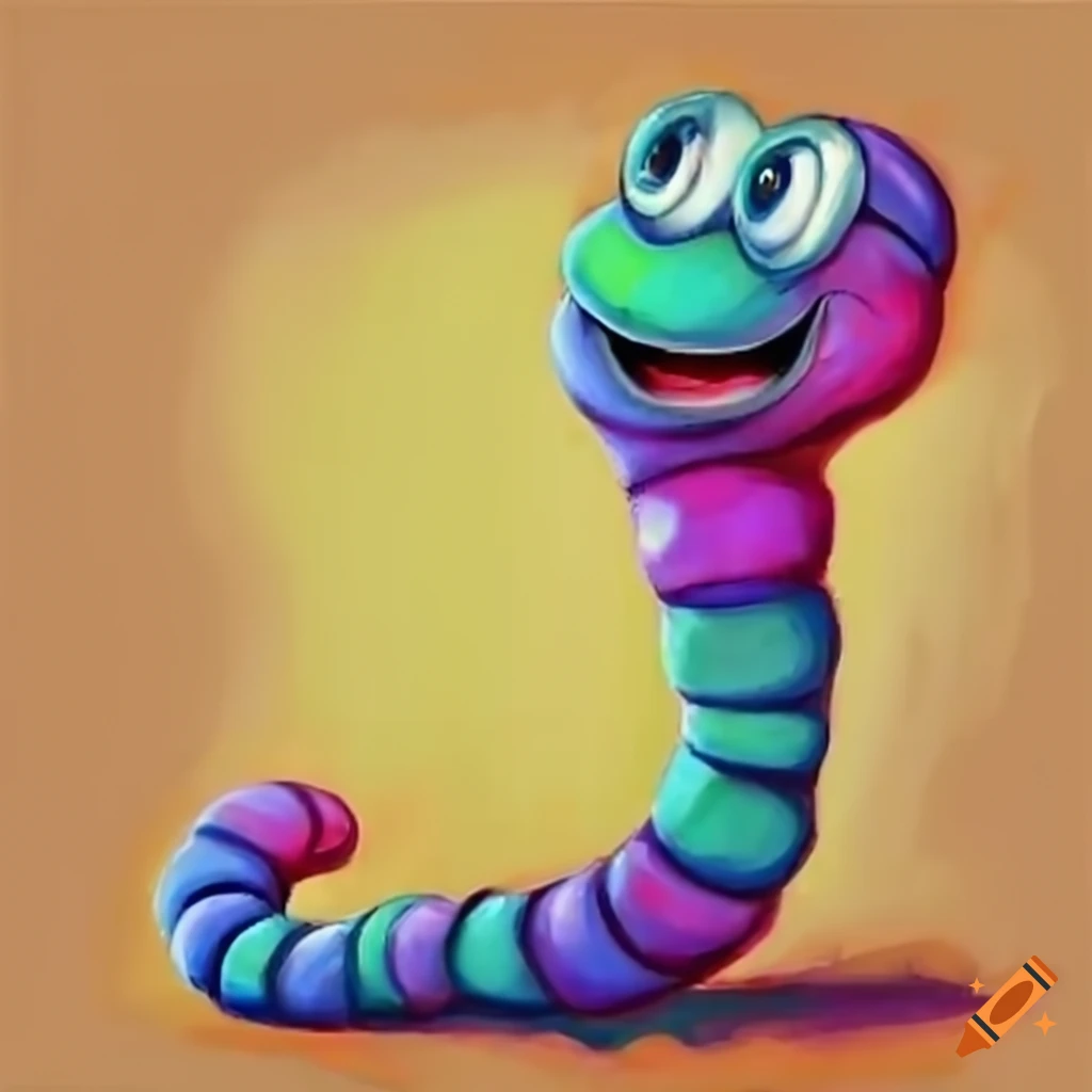 Cartoon worm reading a book on Craiyon