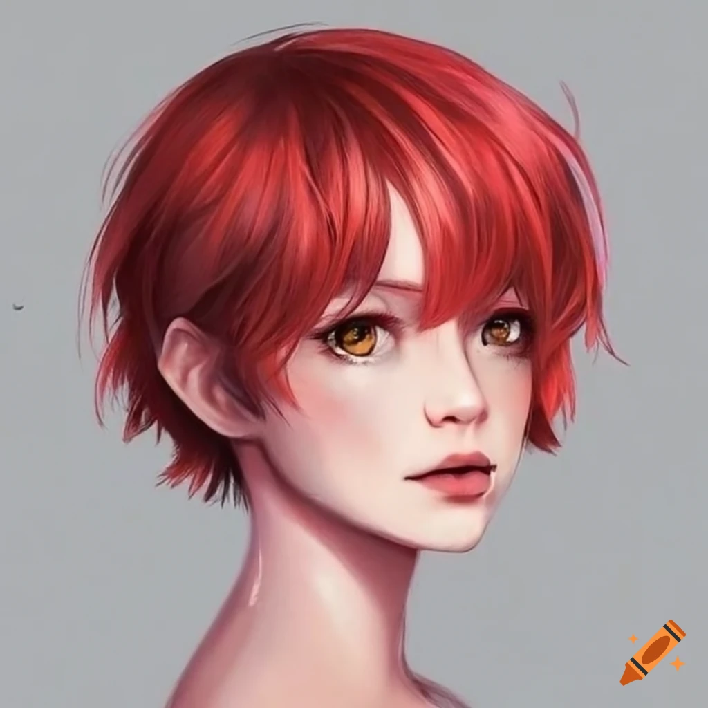 Anime Girl With Short Orange Hair In A Sky Blue T shirt On Craiyon