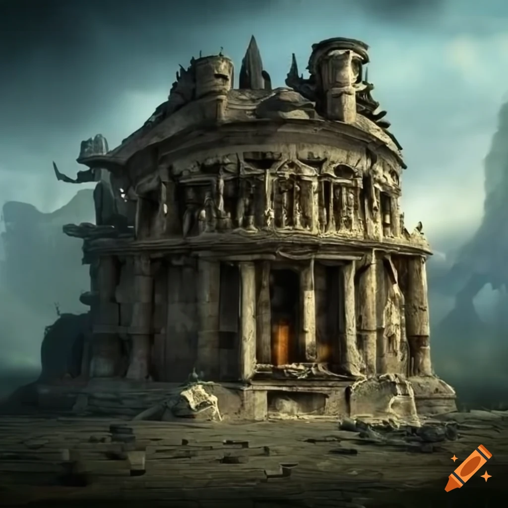 image of a steampunk stone temple