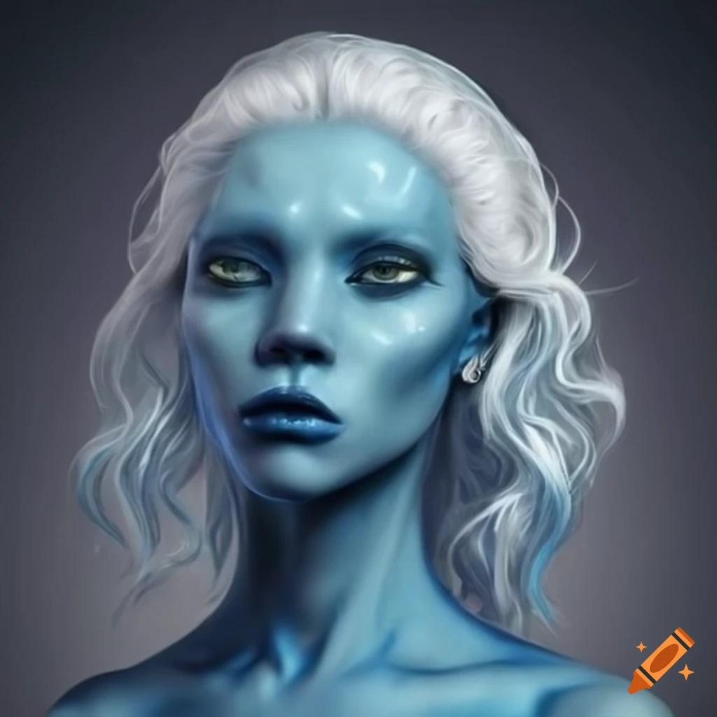 Description Of A Blue Skinned Alien Woman With Wavy White Hair 3873