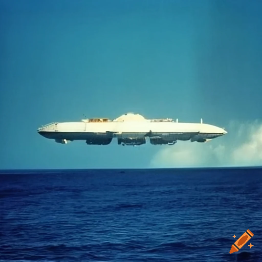 rare photograph of a spaceship emerging from the sea near Oahu