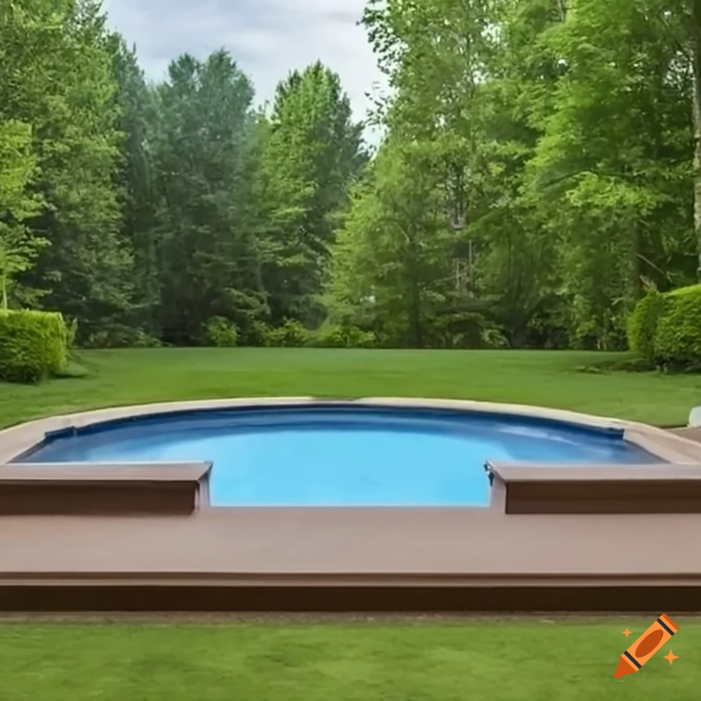 photo of a framed semi-inground pool in a backyard