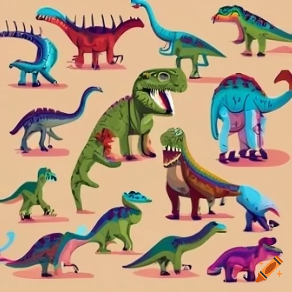 illustration of various dinosaurs