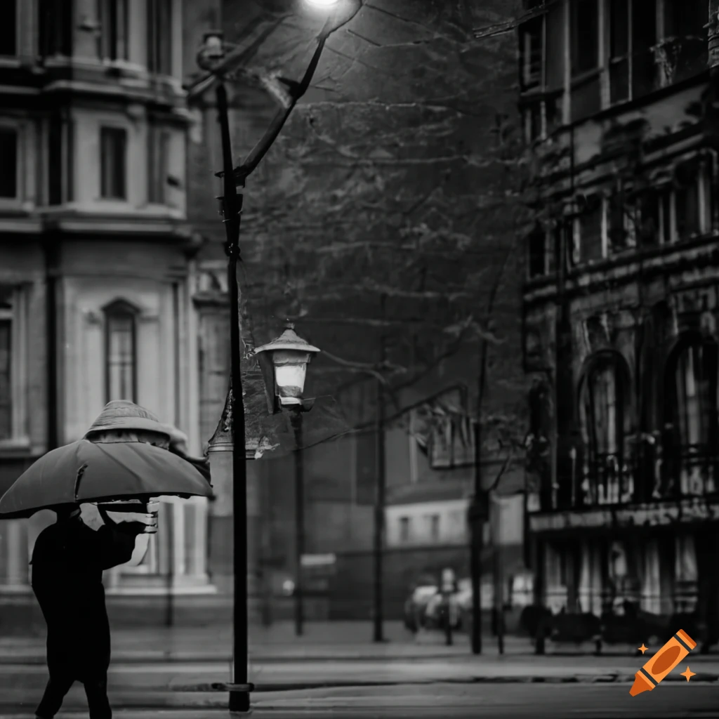 Man with an umbrella next to a lamppost on Craiyon