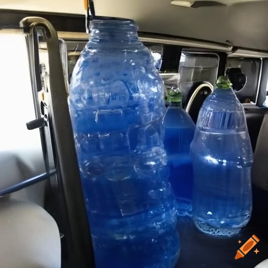 satirical image of Dr. Spryskiwatz finding huge bottles of water in a bus