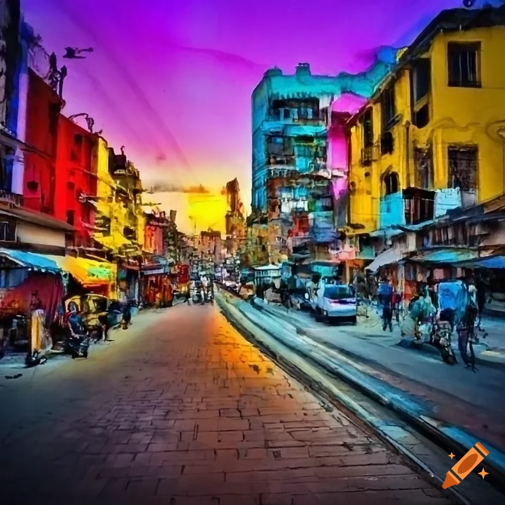 Colorful cityscape mural featuring amravati, nagpur, pune, and raleigh