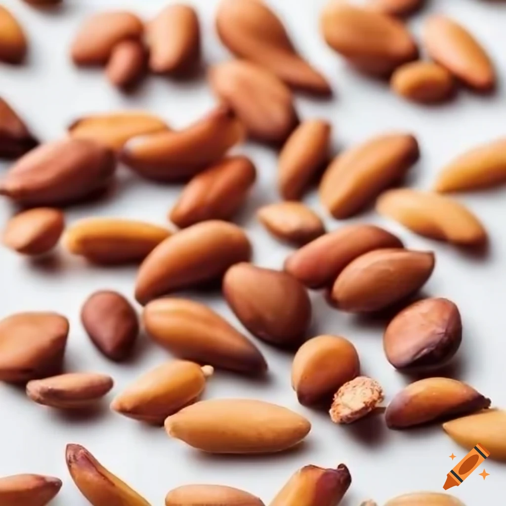 pile of pine nuts on a white background