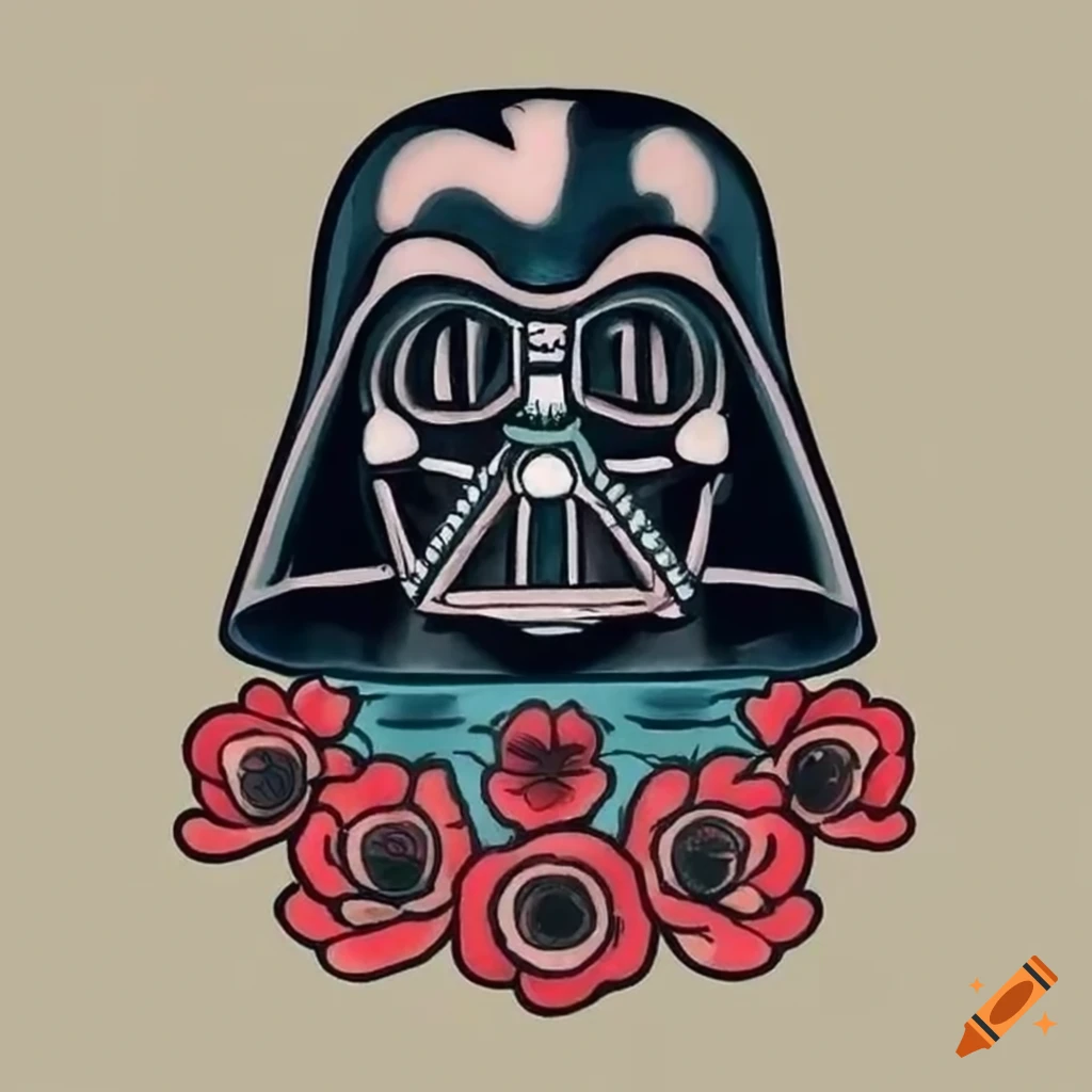 American traditional tattoo style drawing of darth vader on Craiyon