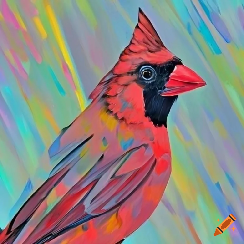 colorful abstract painting of a Northern Cardinal