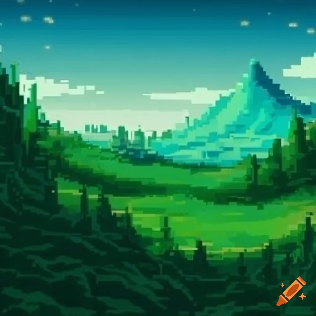 pixel art of rolling hills in golden hour