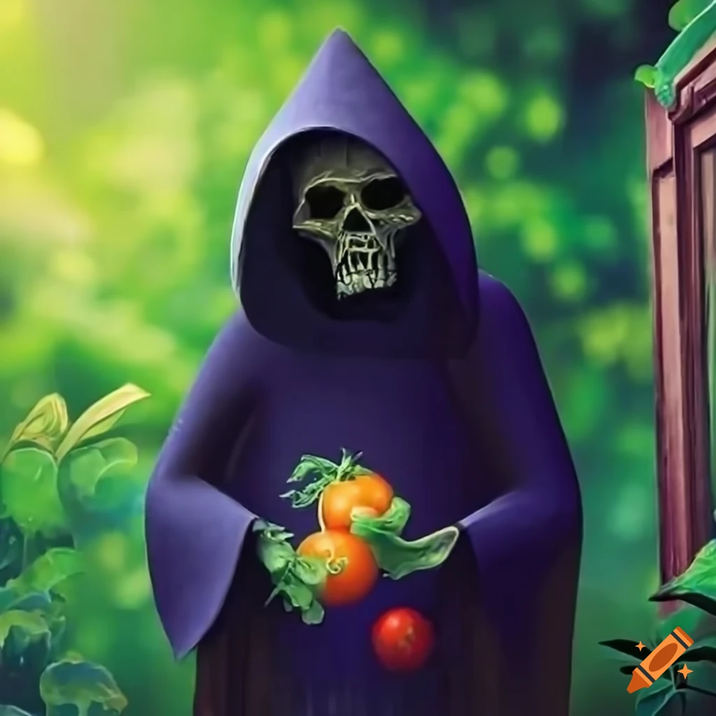 Grim reaper standing at the door of a charming english home