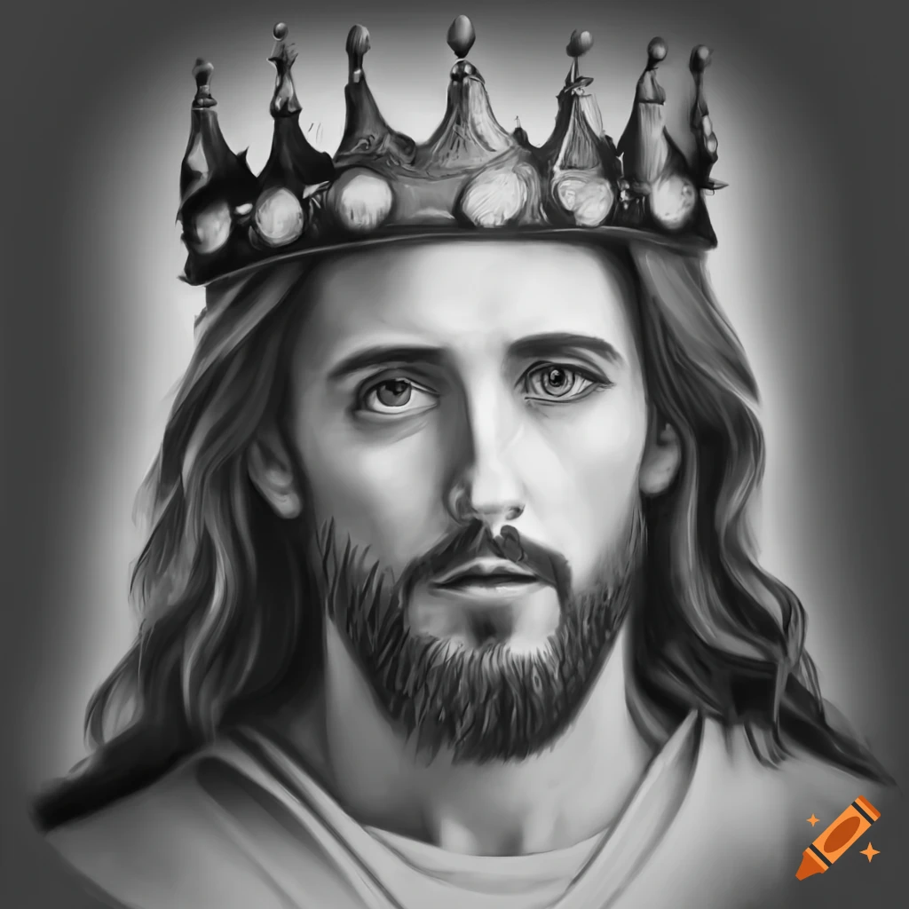 Realistic pencil drawing of jesus christ wearing a crown on Craiyon