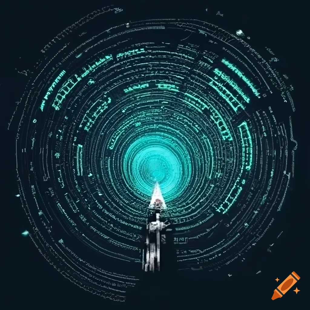 Futuristic logo combining sawmill chemistry robotics and coding on