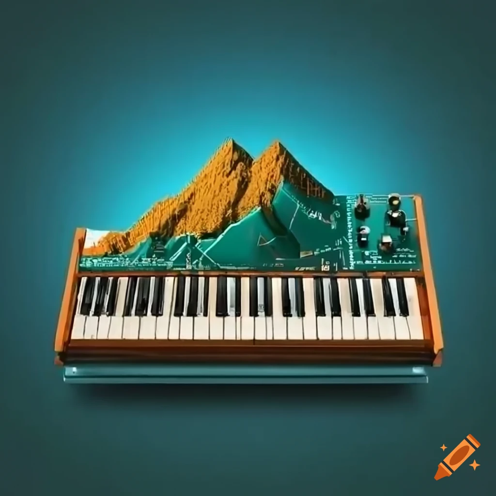 Retro modular synthesizer with a mountain on Craiyon