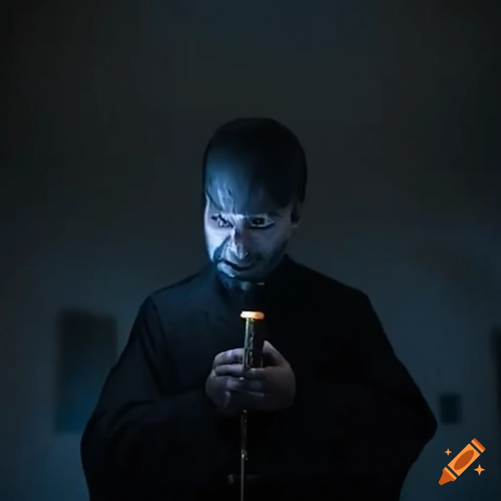 Horror scene of a priest performing rituals