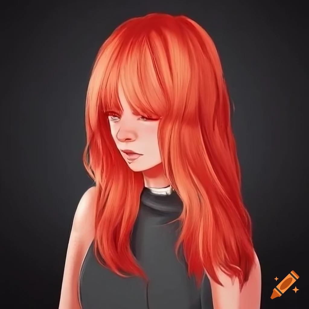 coral color hair with bangs