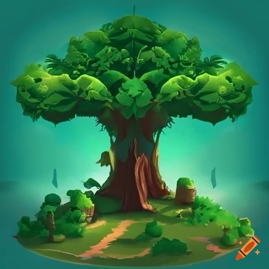 2d isometric game art of a majestic camphor tree in autumn on Craiyon