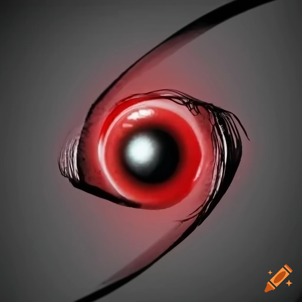Closeup of a red eye on a black and white background on Craiyon
