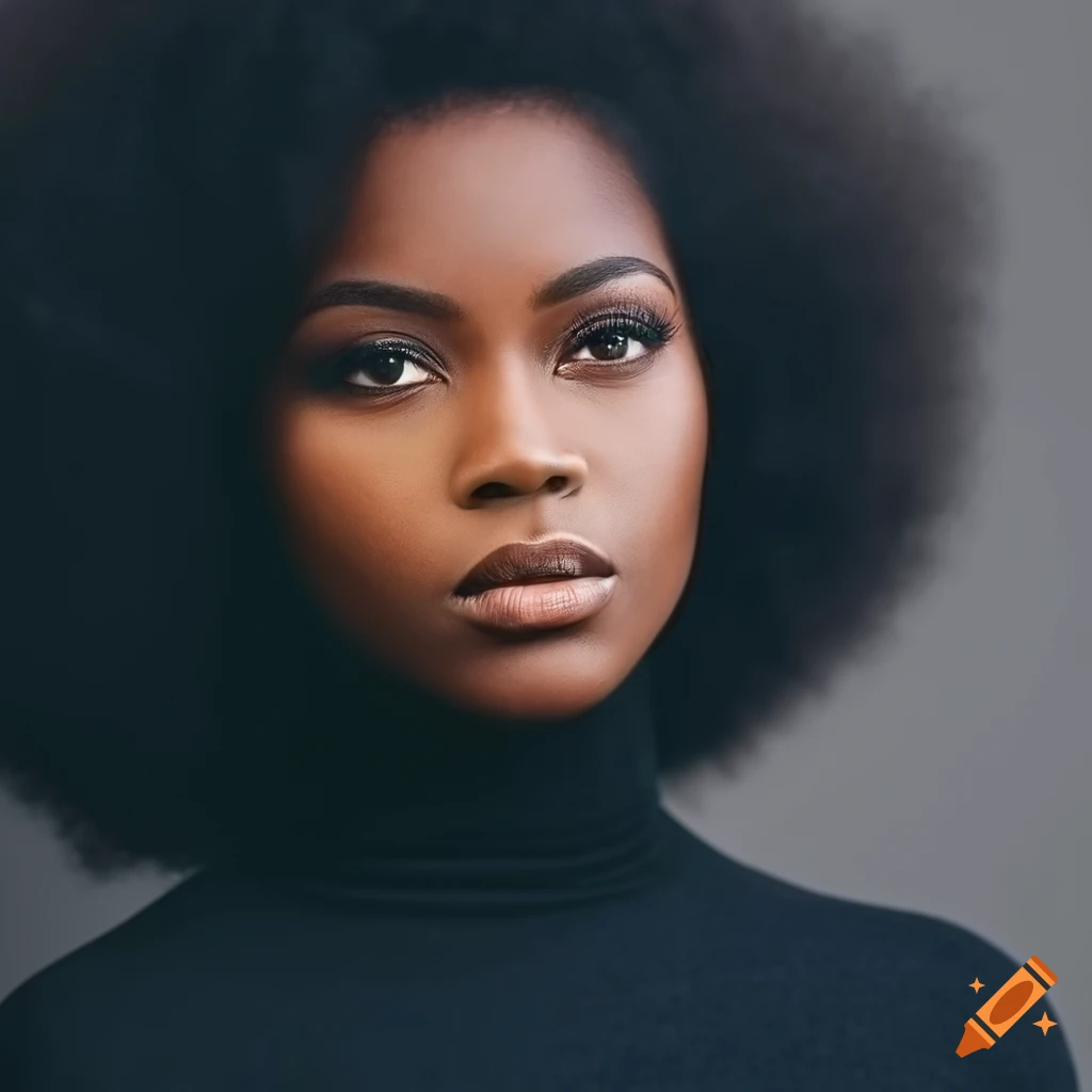 Portrait of a beautiful woman with a massive afro and a white ...