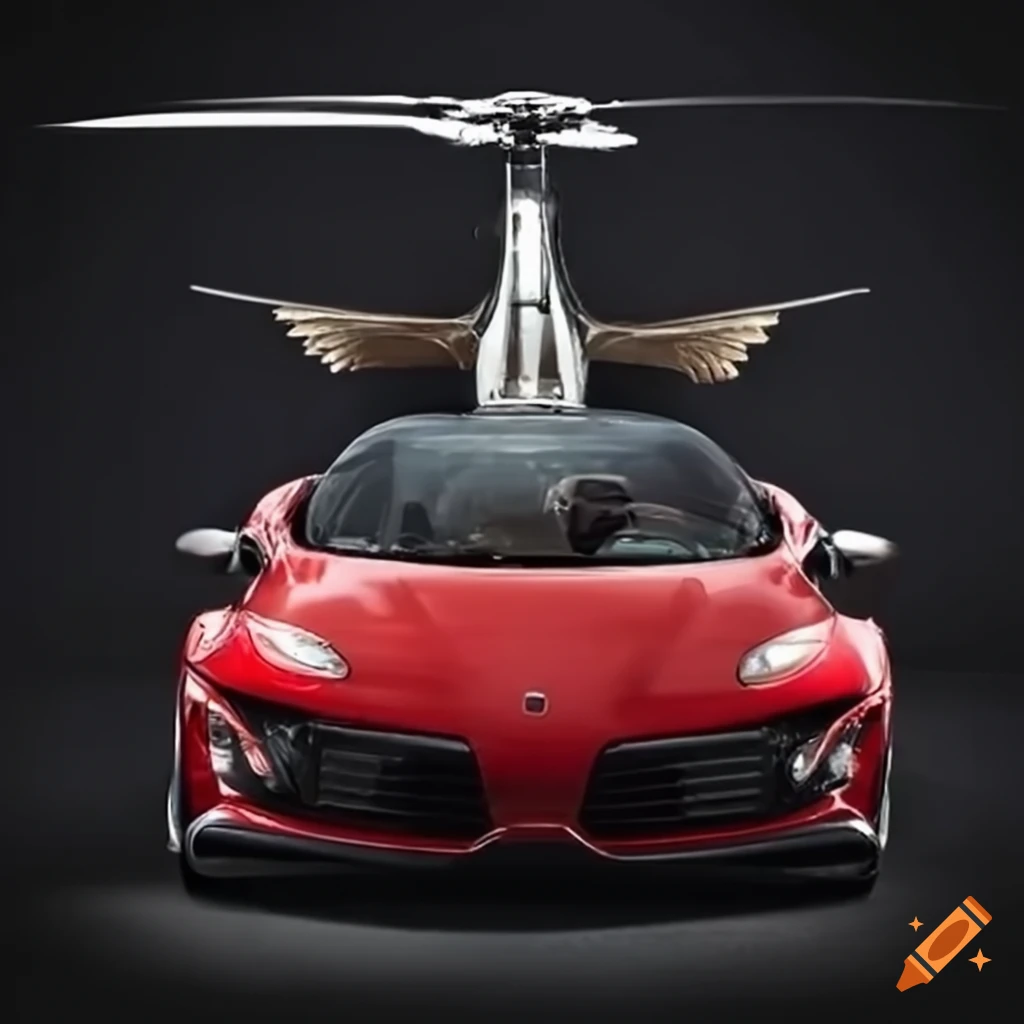 Car with helicopter and wings