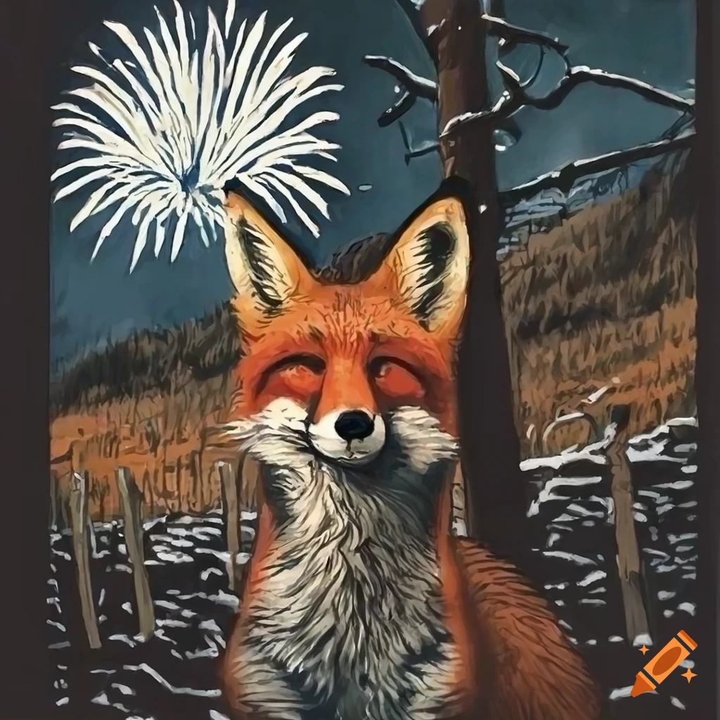 atypical fox in a vineyard from Noir graphic novel