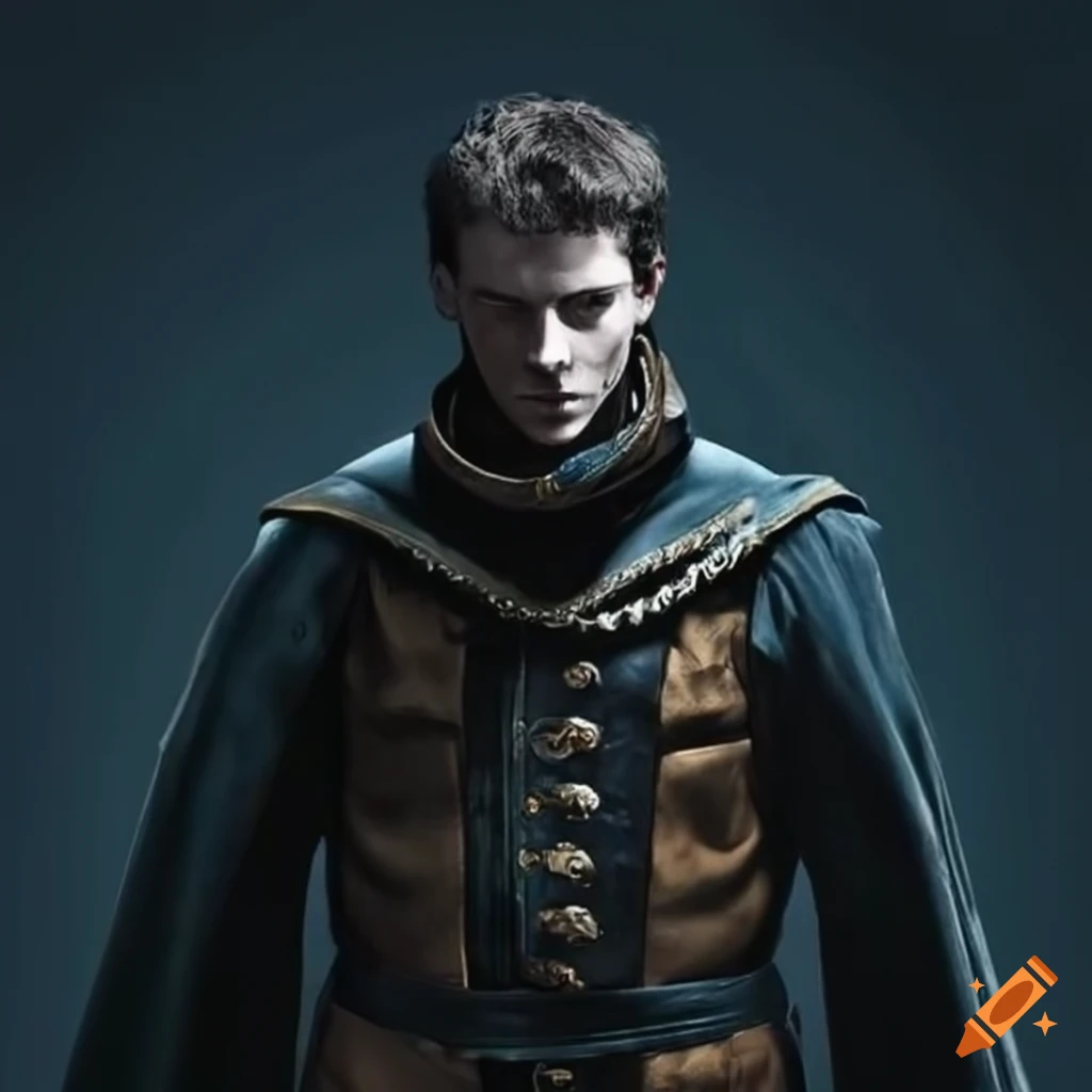 Man with a blue sword and black jacket