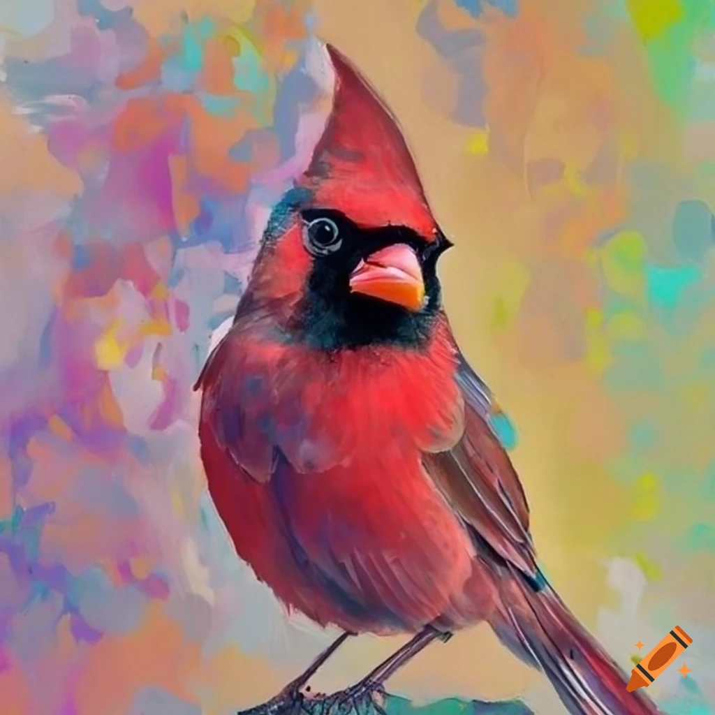 colorful abstract painting of a Northern Cardinal