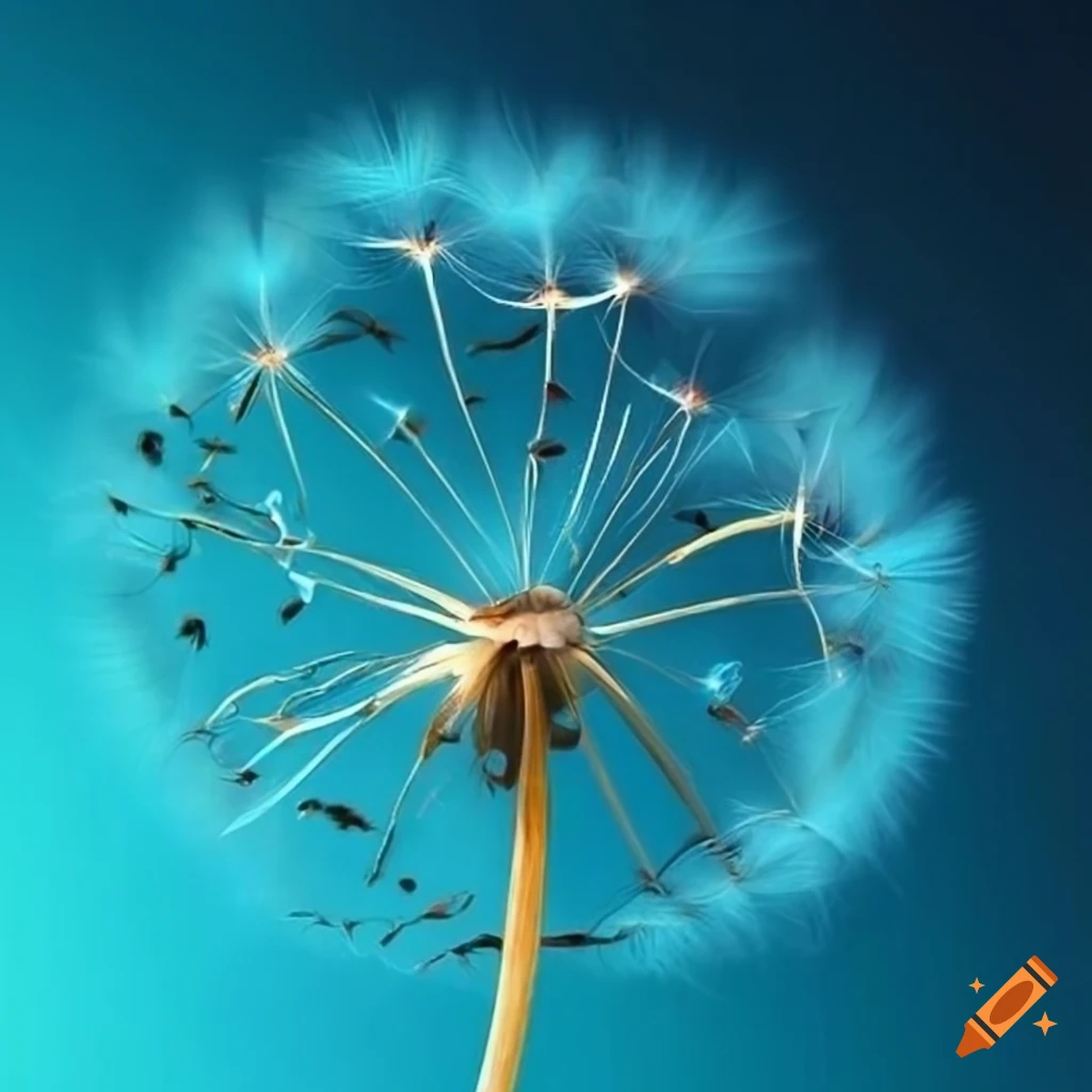 3D art of flying dandelion seeds