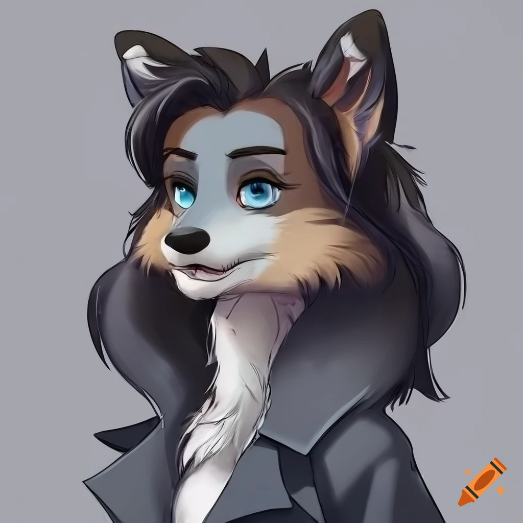 Anthro collie female wearing a trenchcoat on Craiyon