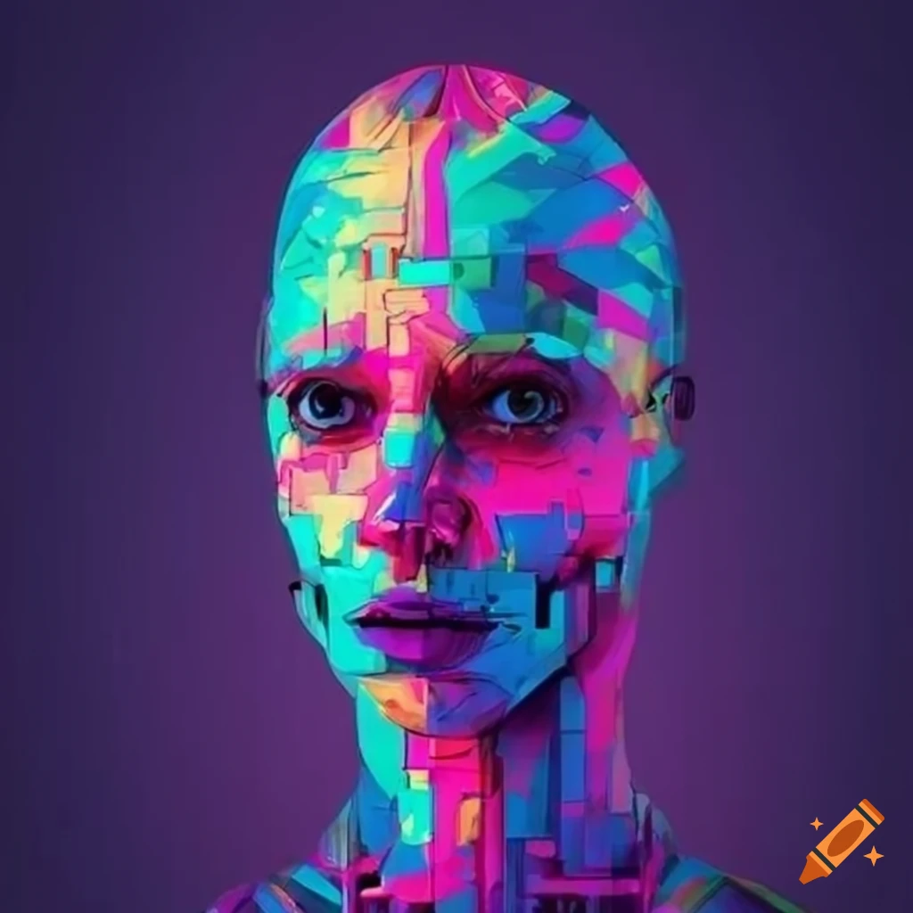 Colorful tapeart of a side view cyborg face on Craiyon