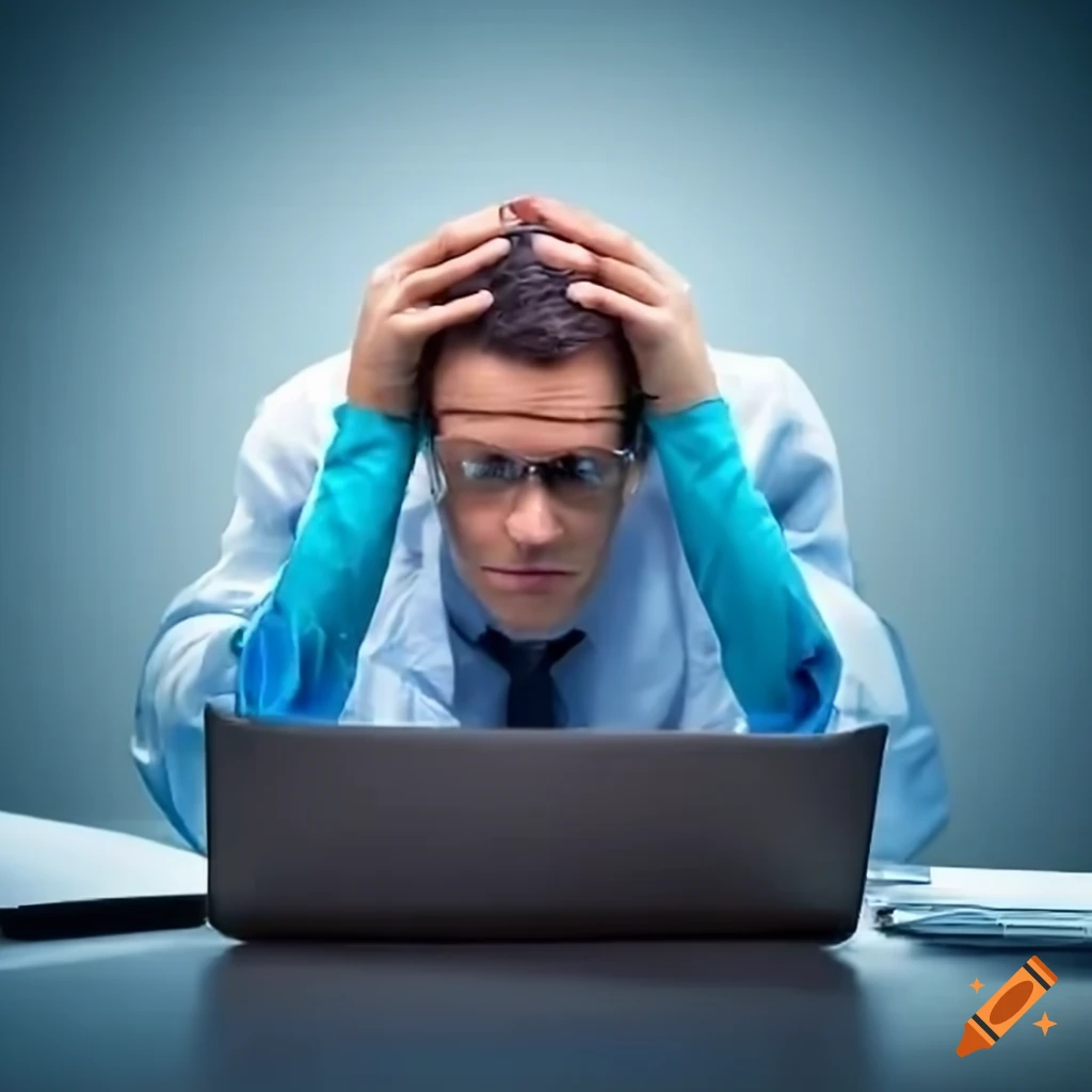 desperate computer scientist working at desk