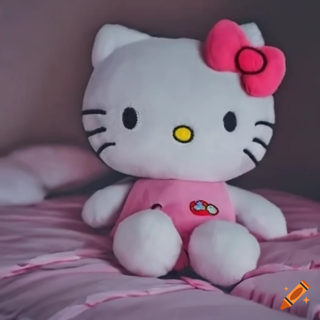Cute hello kitty plushie in a bedroom on Craiyon