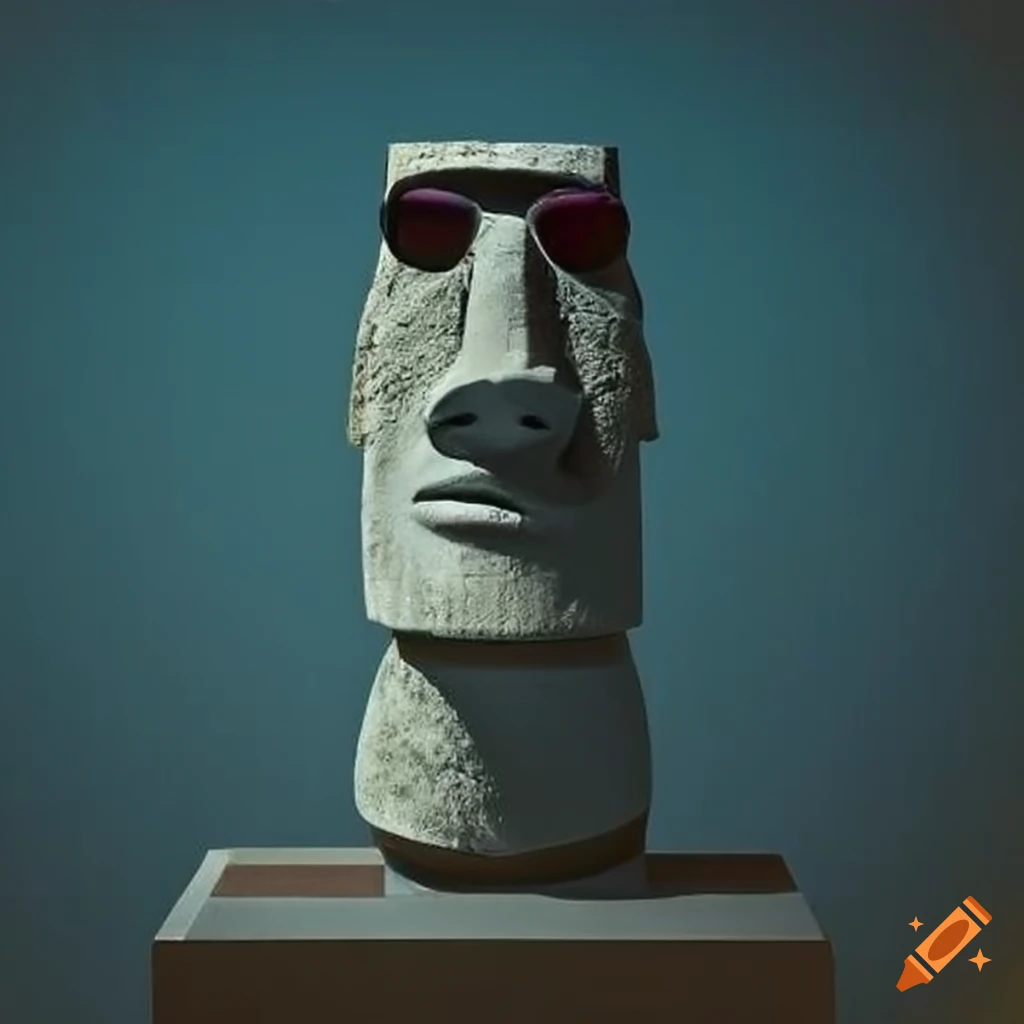 Moai statue wearing sunglasses
