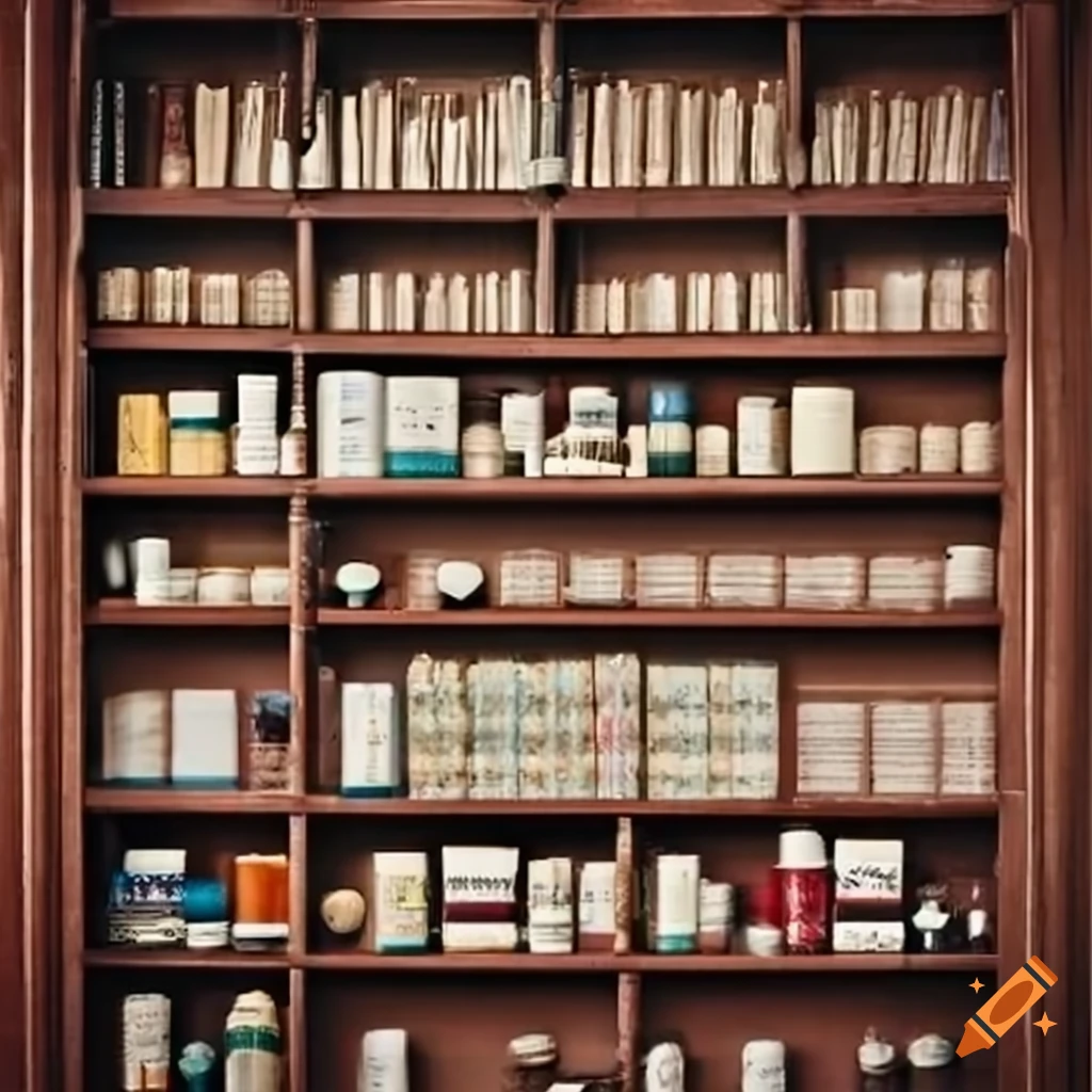 Historic medicine shelf on Craiyon