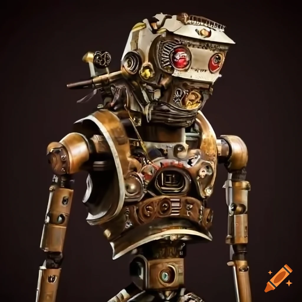 intricate steampunk robot with futuristic enhancements