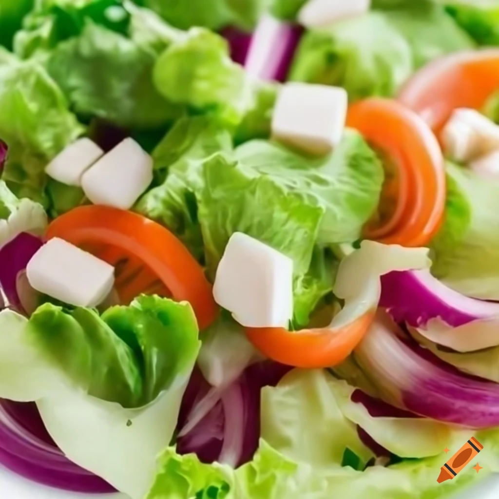 beautifully arranged salad on white background