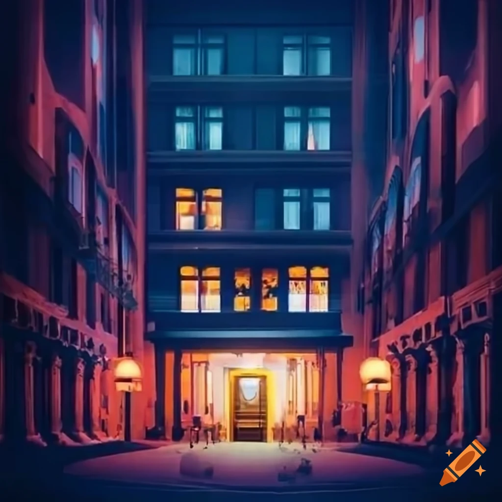 Hotel with open window at night on Craiyon